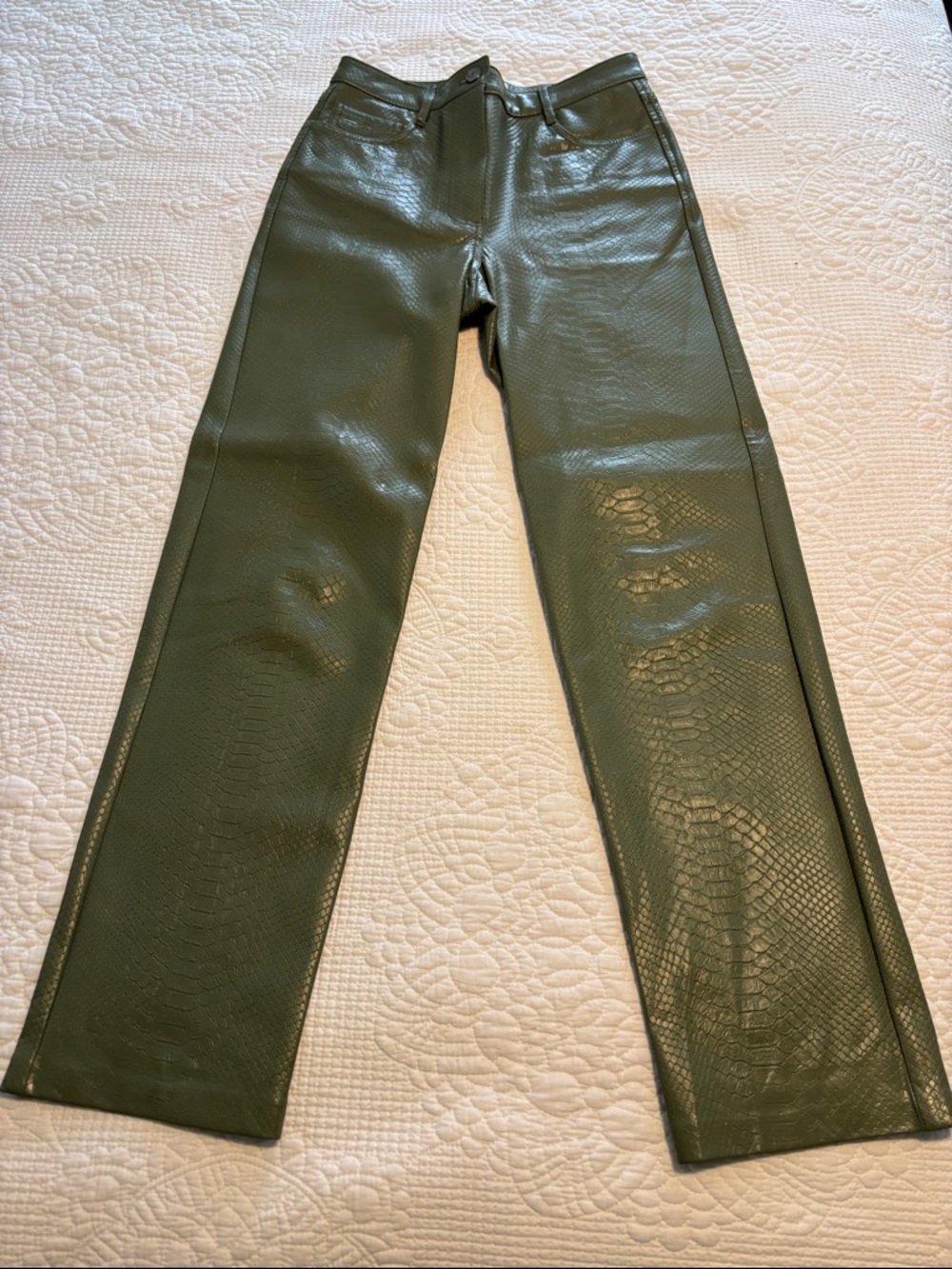 Wilfred Olive Green Snake-Embossed Faux Leather Pants